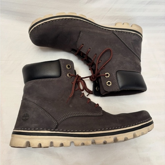 Timberland Leather Combat Waterproof Boots Dark Brown Size 8.5 A1TRL A2519 - Picture 3 of 16